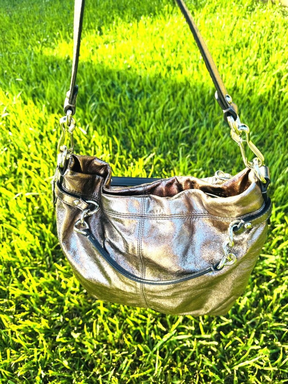 Coach Metallic Bronze Brooke Leather Pewter Hobo Bag - Picture 5 of 13